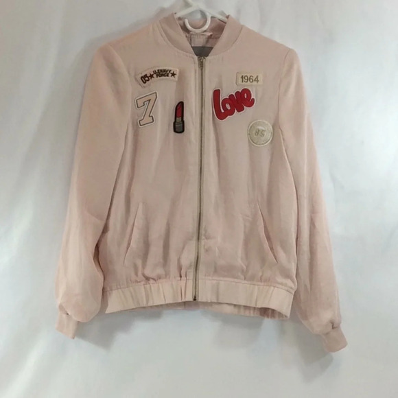 Vero Moda Women’s Lightweight Bomber Jacket  Light Pink w/ Patches XS - Picture 1 of 8